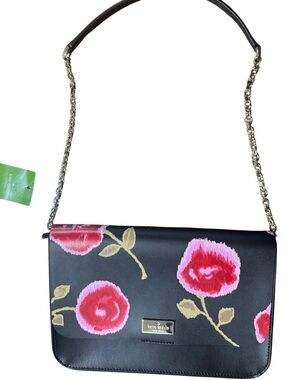 kate spade Black Floral Chain-Handle Hand Bag NEW with Tags